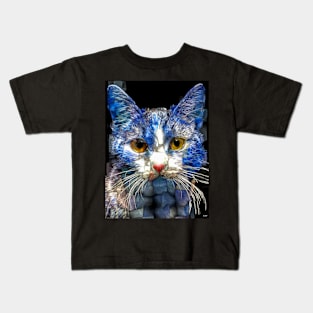 Blue Mosaic Cat Kids T-Shirt